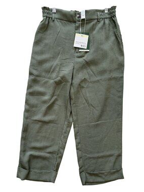 Halara Womens High Waisted Green Capri Pants Button Zip  Close Size M NWT Casual